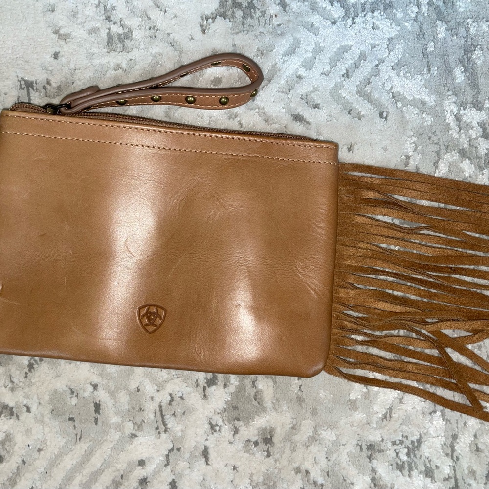 Ariat Tan Leather Fringe Wristlet